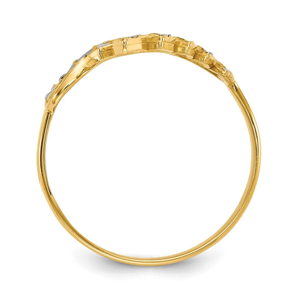 14K Yellow Gold w/ White Rhodium Diamond-cut Leaves Ring Size 7