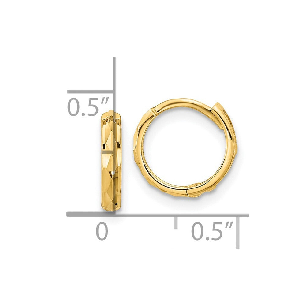 14k Yellow Gold Hinged Diamond Cut Hoop Earrings Gift for Women