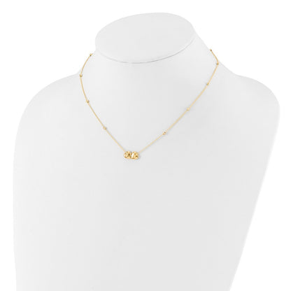 14k Yellow Gold Diamond-Cut Beaded Double Heart 16in w/2in ext. Necklace