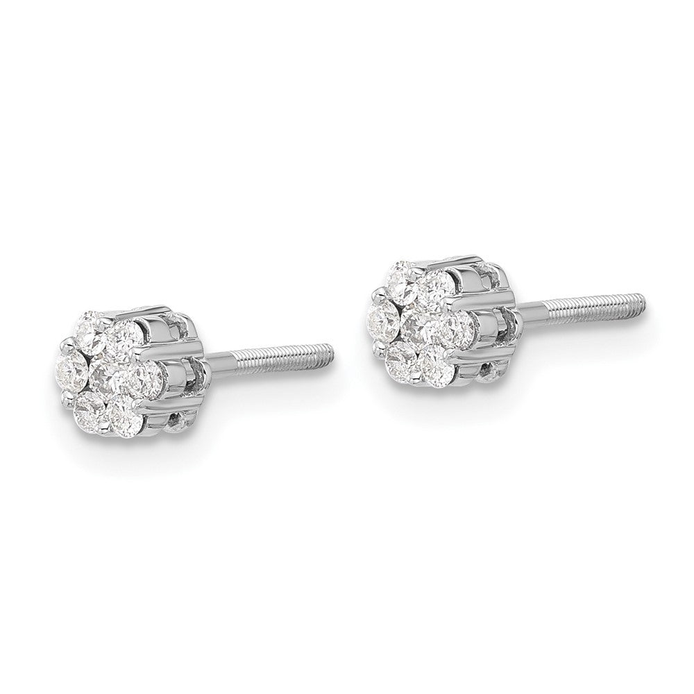 14k White Gold Diamond Cluster Screwback Earrings