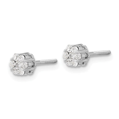 14k White Gold Diamond Cluster Screwback Earrings