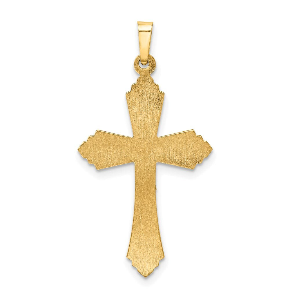 14k Two-tone Gold Hollow Polished Fleur de Lis Crucifix Pendant