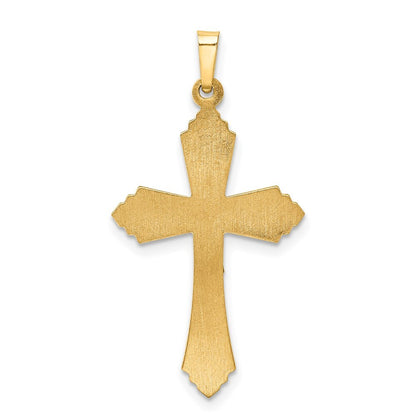 14k Two-tone Gold Hollow Polished Fleur de Lis Crucifix Pendant