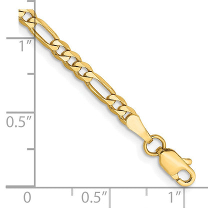 14k Yellow Gold 7 inch 3mm Flat Figaro Bracelet