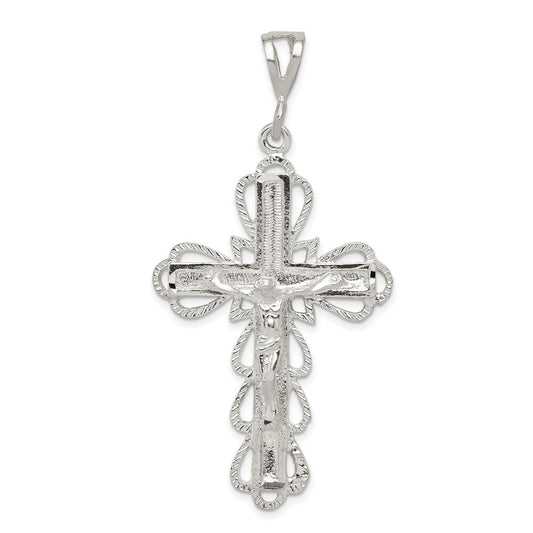 Sterling Silver Diamond-Cut Crucifix Pendant Holiday Gift for Women