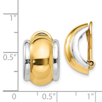 14k Yellow Gold with Rhodium Omega Clip Non-pierced Stud Earrings