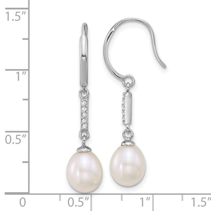 Sterling Silver Teardrop White Cultured Pearl & Cubic Zirconia Dangle Earrings