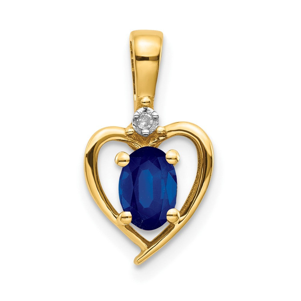 14k Yellow Gold Sapphire and Diamond Heart Pendant