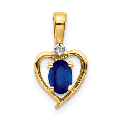 14k Yellow Gold Sapphire and Diamond Heart Pendant