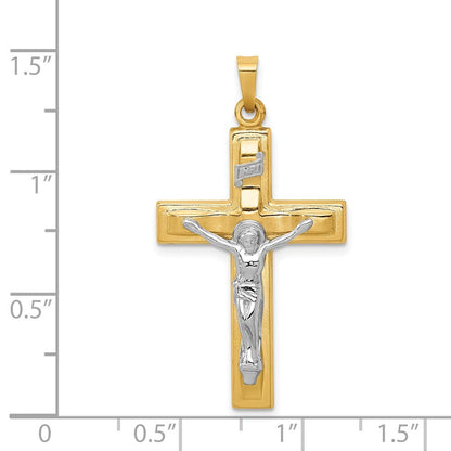 14k Two-tone Gold Polished INRI Crucifix Pendant for Women
