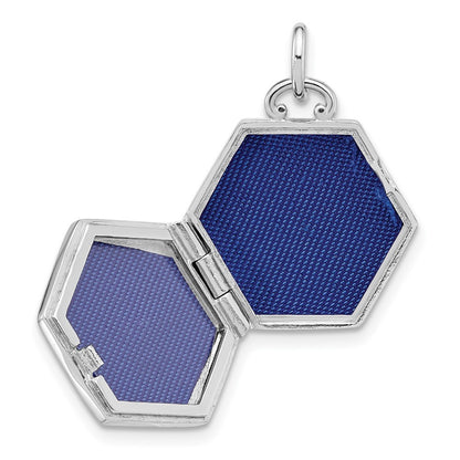 Sterling Silver Rhodium-plated Polished Cubic Zirconia Star 16mm Hexagon Locket