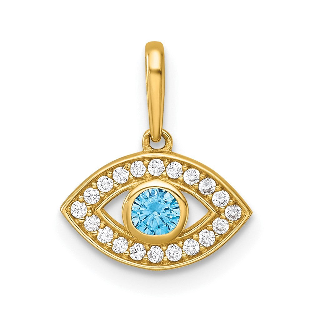 14k Yellow Gold Polished Blue and Clear CZ Evil Eye Charm / Pendant