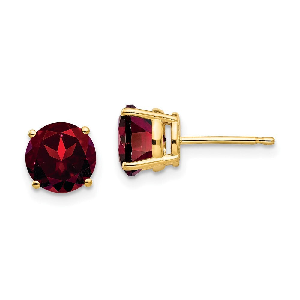 14k Yellow Gold 7mm Garnet Stud Earrings Gift for Women