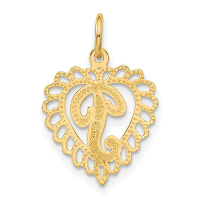 14k Yellow Gold Heart Letter P Charm