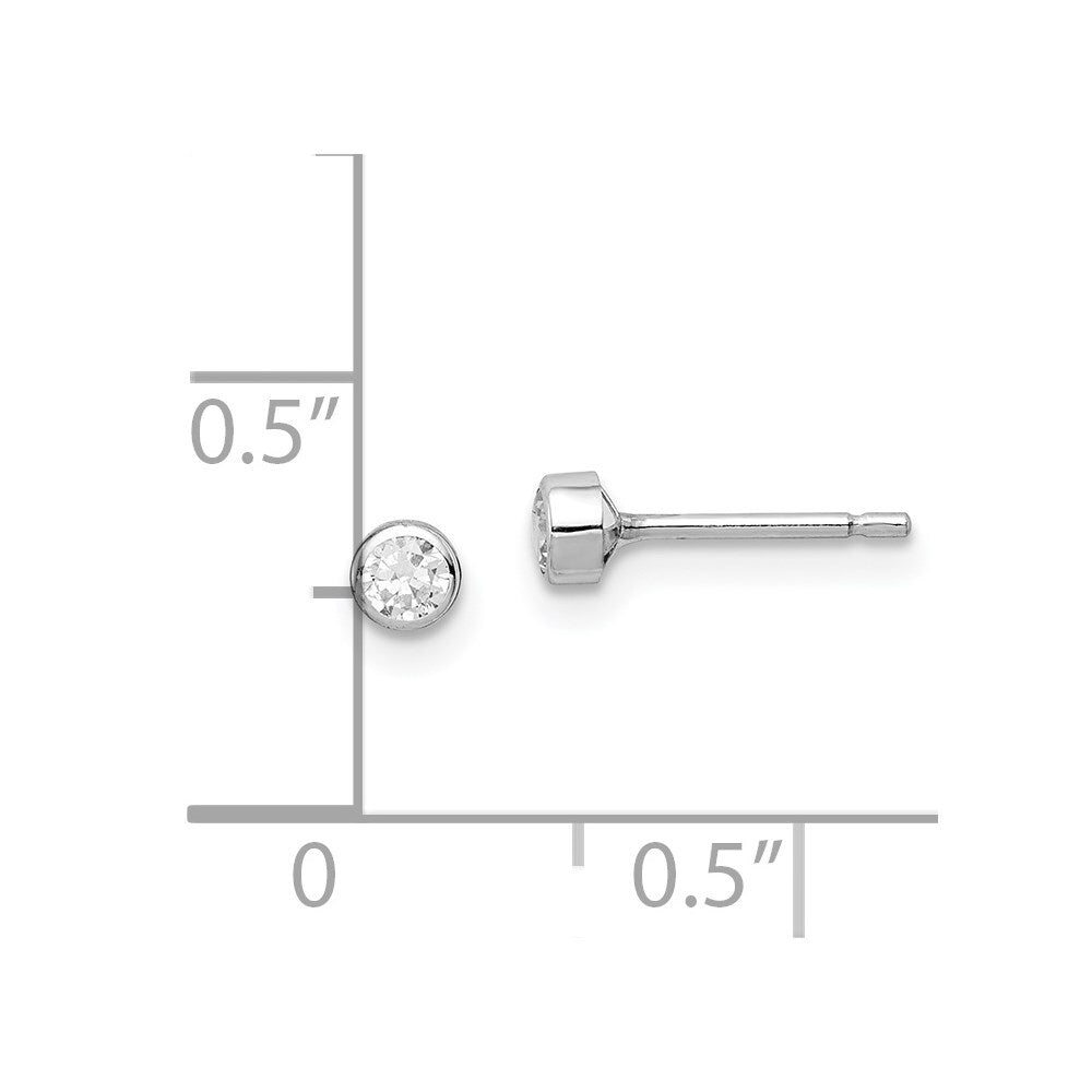 14k White Gold 3mm Cubic Zirconia Bezel Stud Earrings Gift for Women