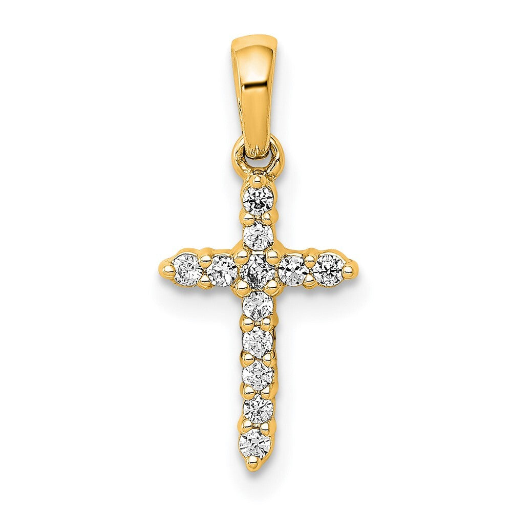 14k Yellow Gold Polished Diamond Cross Pendant for Women