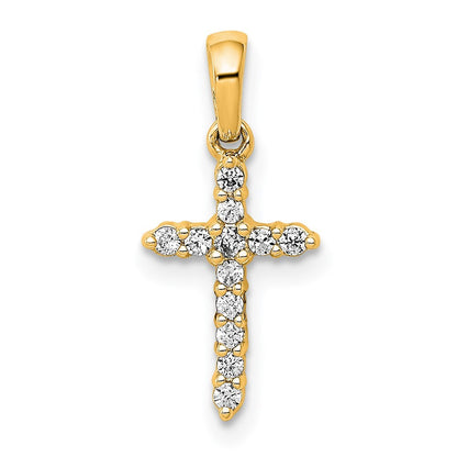 14k Yellow Gold Polished Diamond Cross Pendant for Women