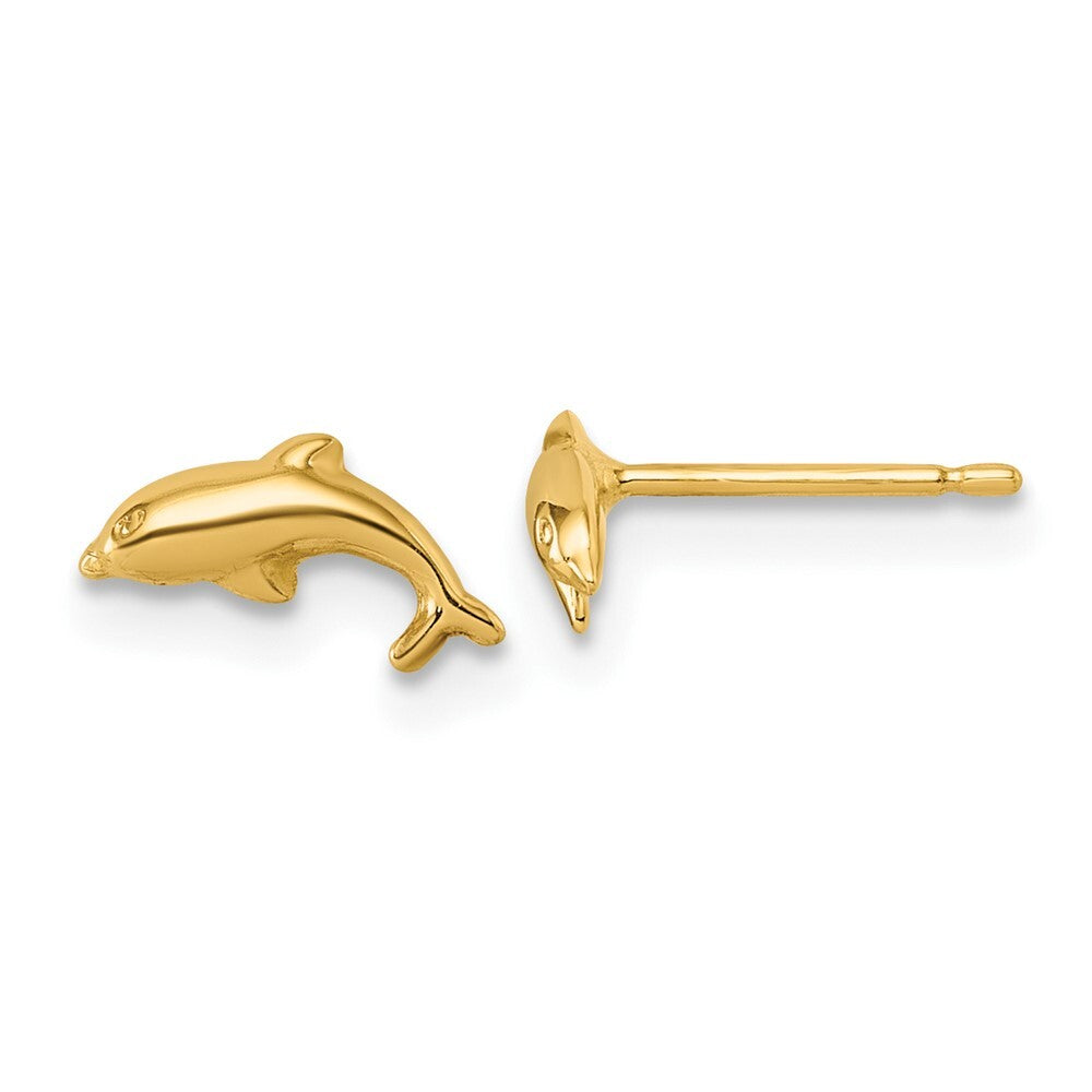 14k Yellow Gold Polished Dolphin Stud Earrings Gift for Women