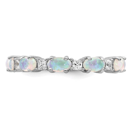 Sterling Silver Rhodium-plated Lab Created Opal and Cubic Zirconia Ring Size 6