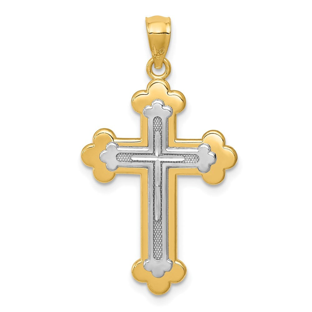 14k Two-tone Gold Budded Cross Pendant for Women