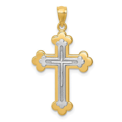 14k Two-tone Gold Budded Cross Pendant for Women