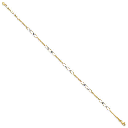 14k Two-tone Oval Links and Mirror Beads 10" Anklet