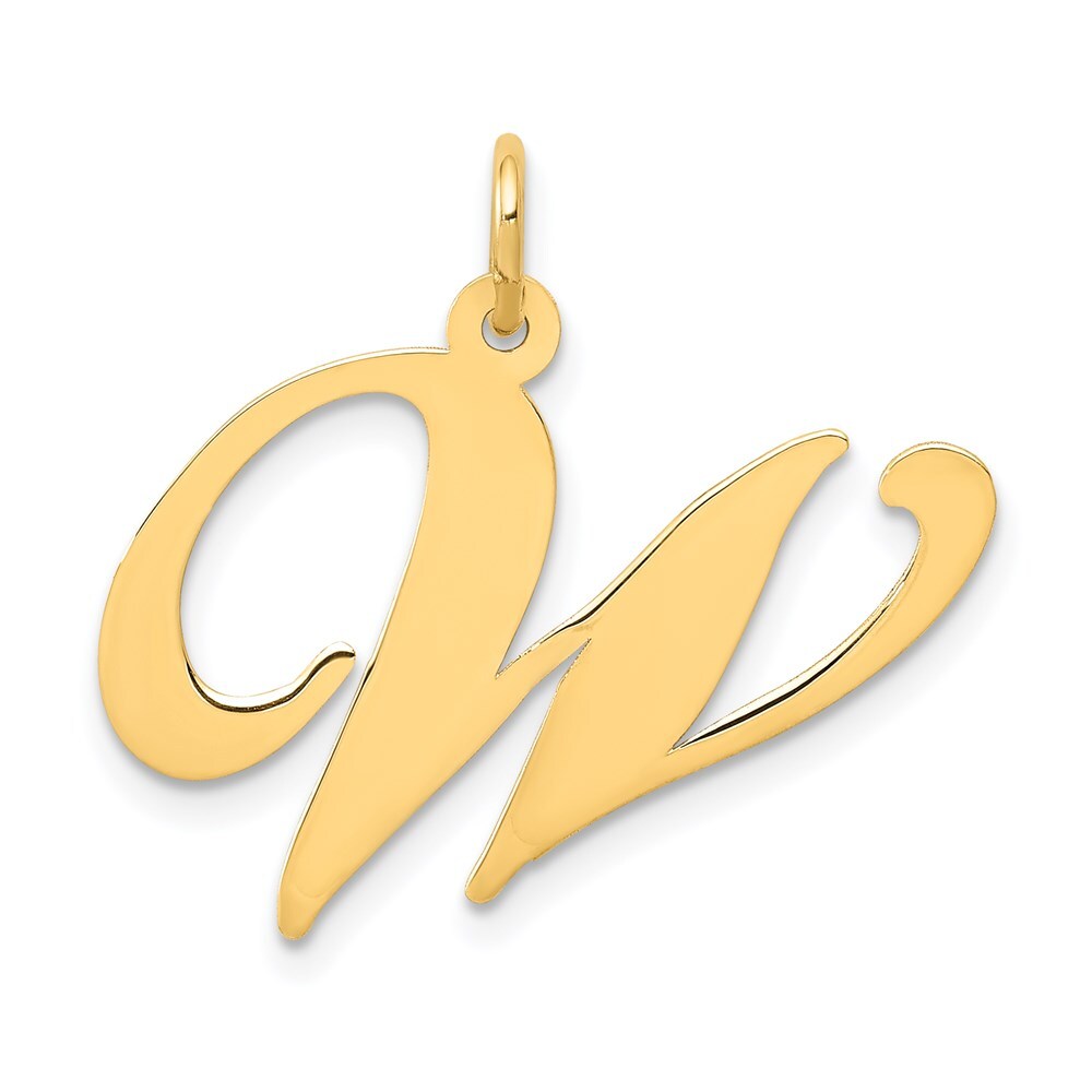 14k Yellow Gold Large Fancy Script Letter W Initial Charm Pendant for Women