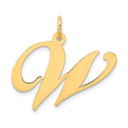 14k Yellow Gold Large Fancy Script Letter W Initial Charm Pendant for Women