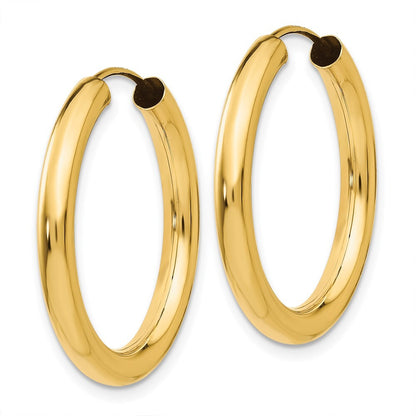 14k Yellow Gold Polished Endless Tube Hoop Earrings Gift for Women