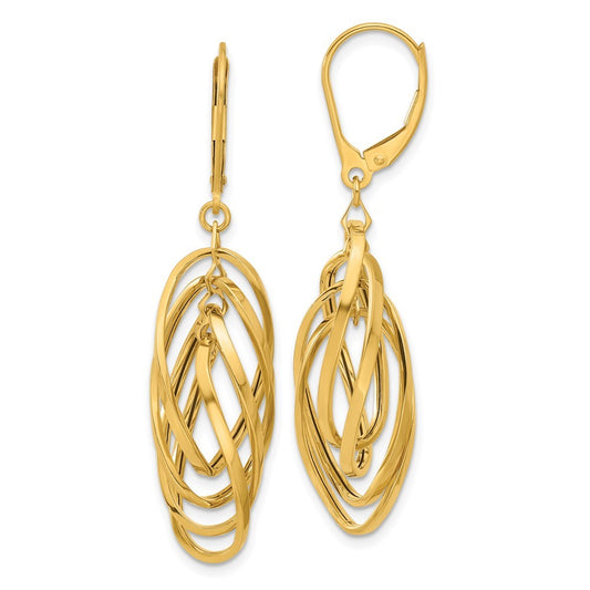 14k Yellow Gold Polished Oval Twisted Drop Dangle Earrings