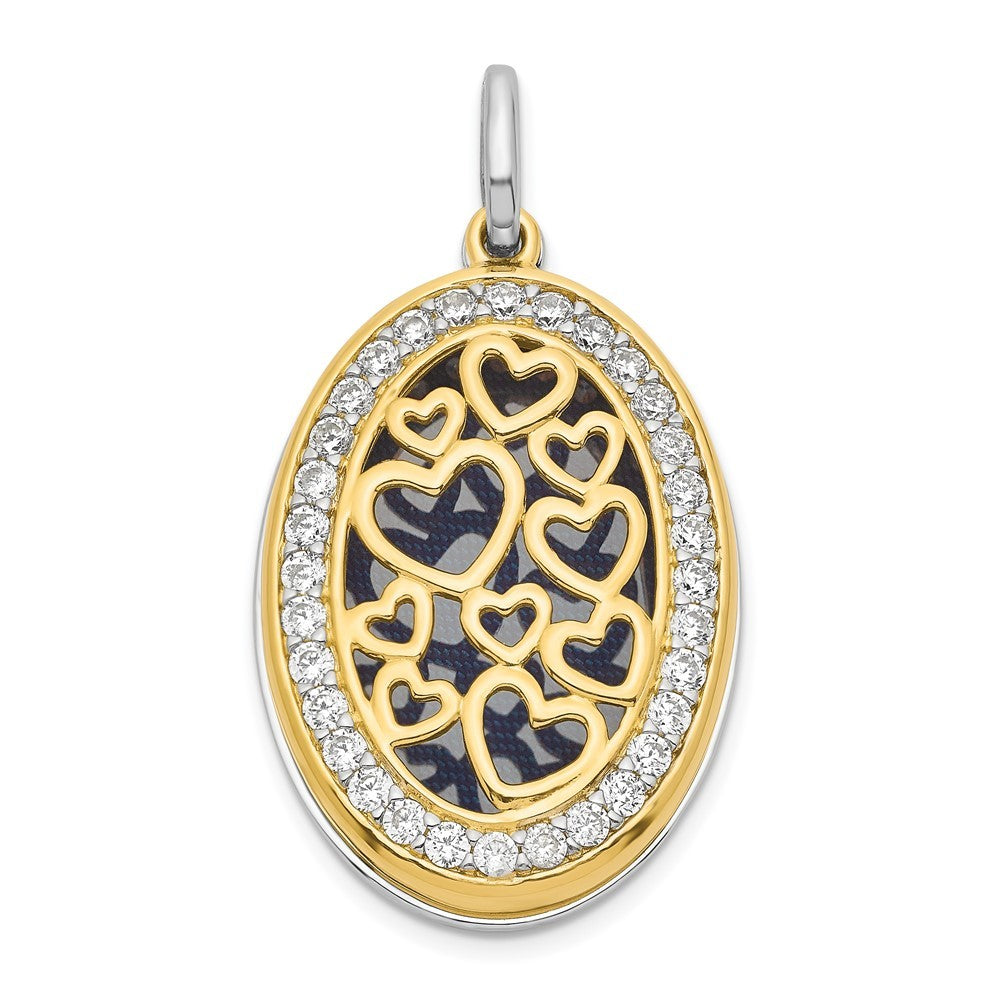 Sterling Silver Yellow & White Heart Cubic Zirconia 26mm Swing Locket