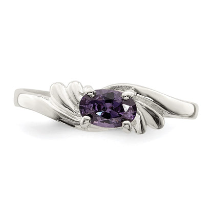 Sterling Silver Purple Oval Cubic Zirconia Ring Size 6