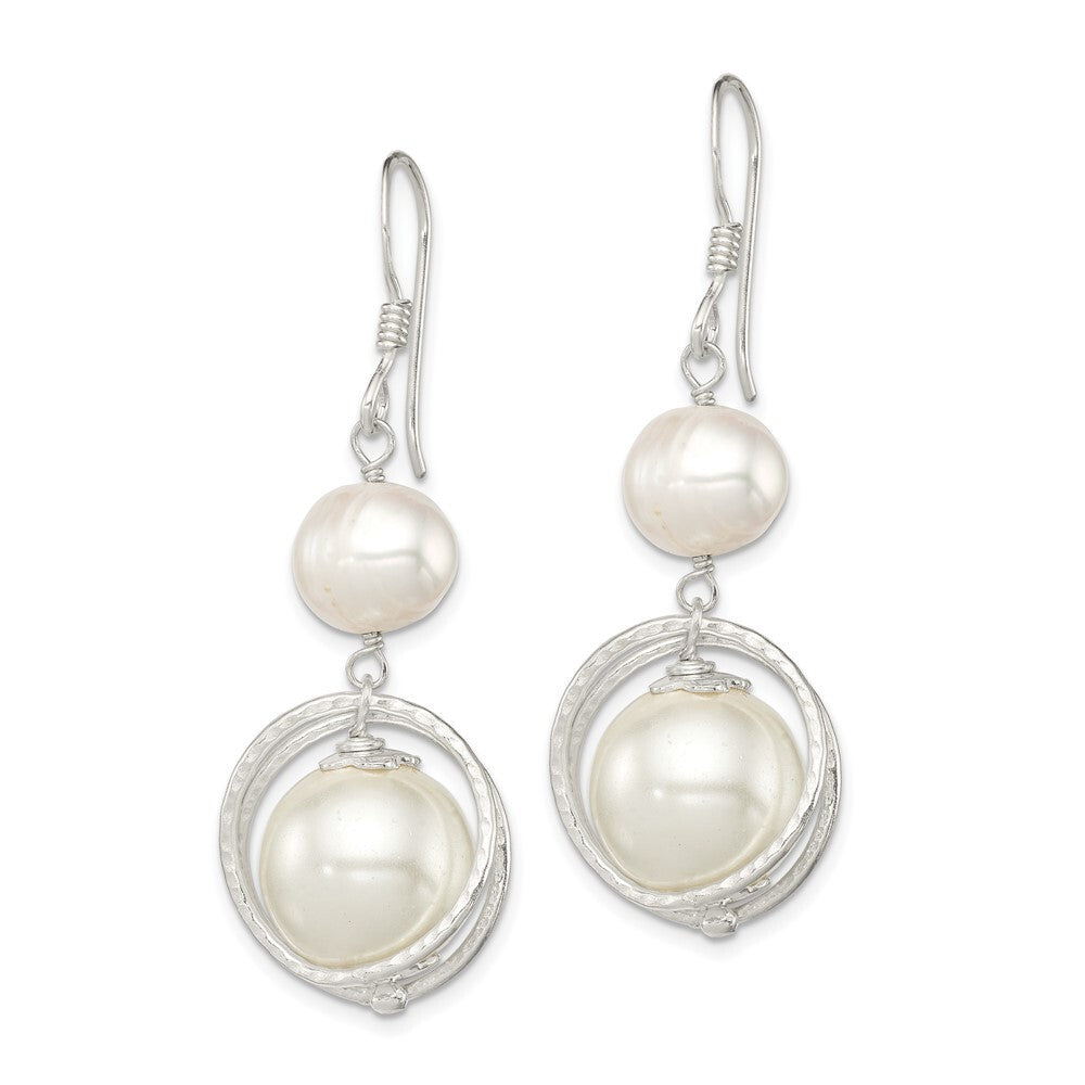 Sterling Silver Textured Freshwater Cultured Pearl Dangle Earrings