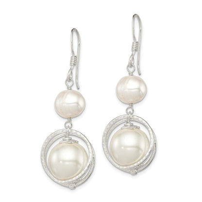 Sterling Silver Textured Freshwater Cultured Pearl Dangle Earrings