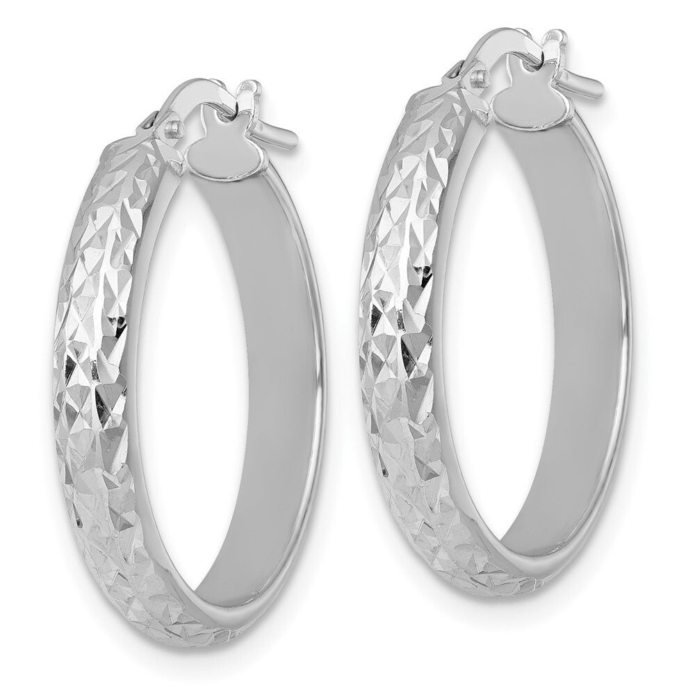 Sterling Silver RH-plated Polished and Diamond-cut Hoop Earrings