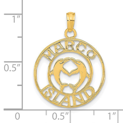 14k Yellow Gold MARCO ISLAND with Dolphins Circle Pendant for Women