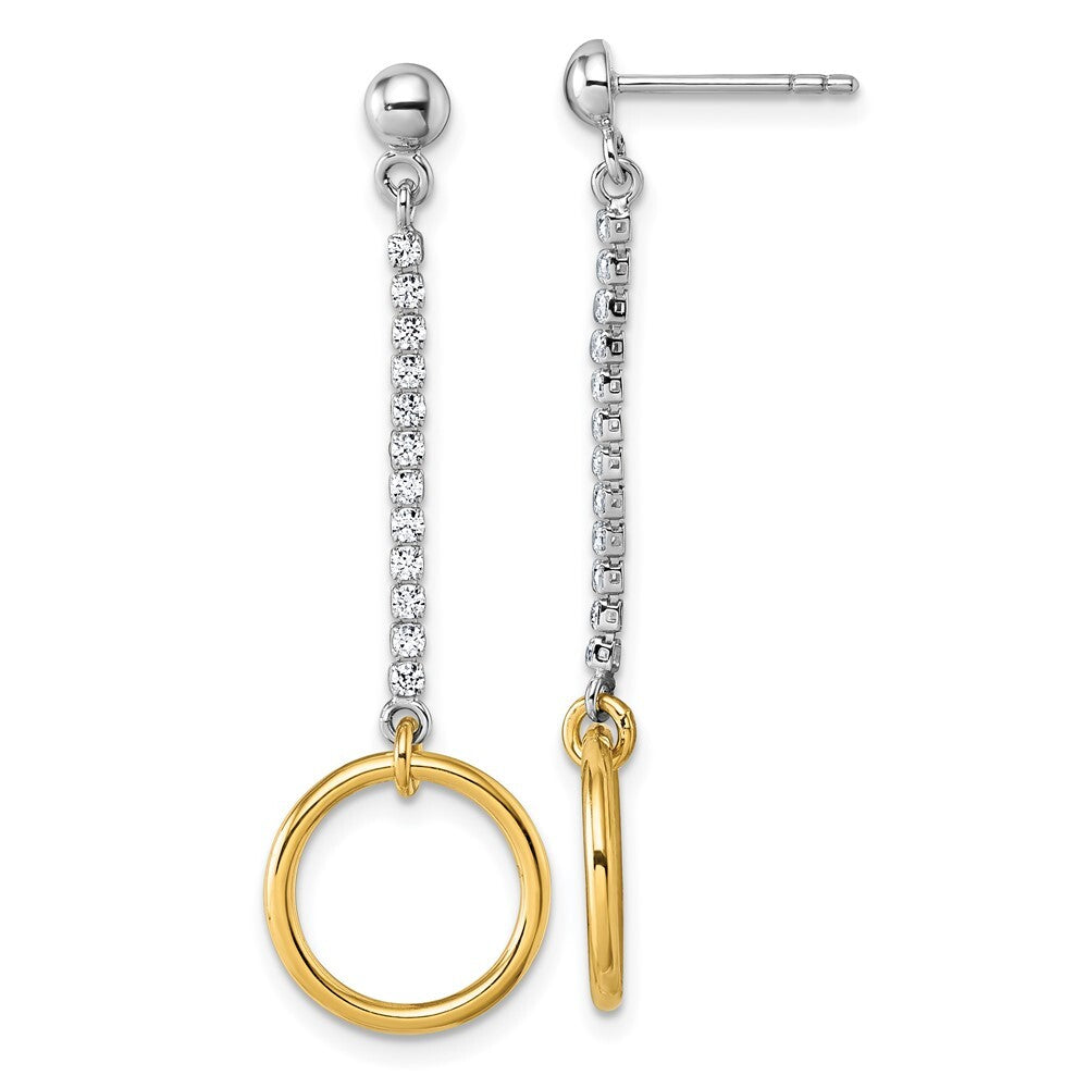 Sterling Silver Rhodium and Gold-plated Cubic Zirconia Circle Dangle Earrings