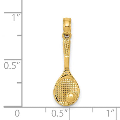 14k Yellow Gold Tennis Racquet and Ball Charm Pendant for Women