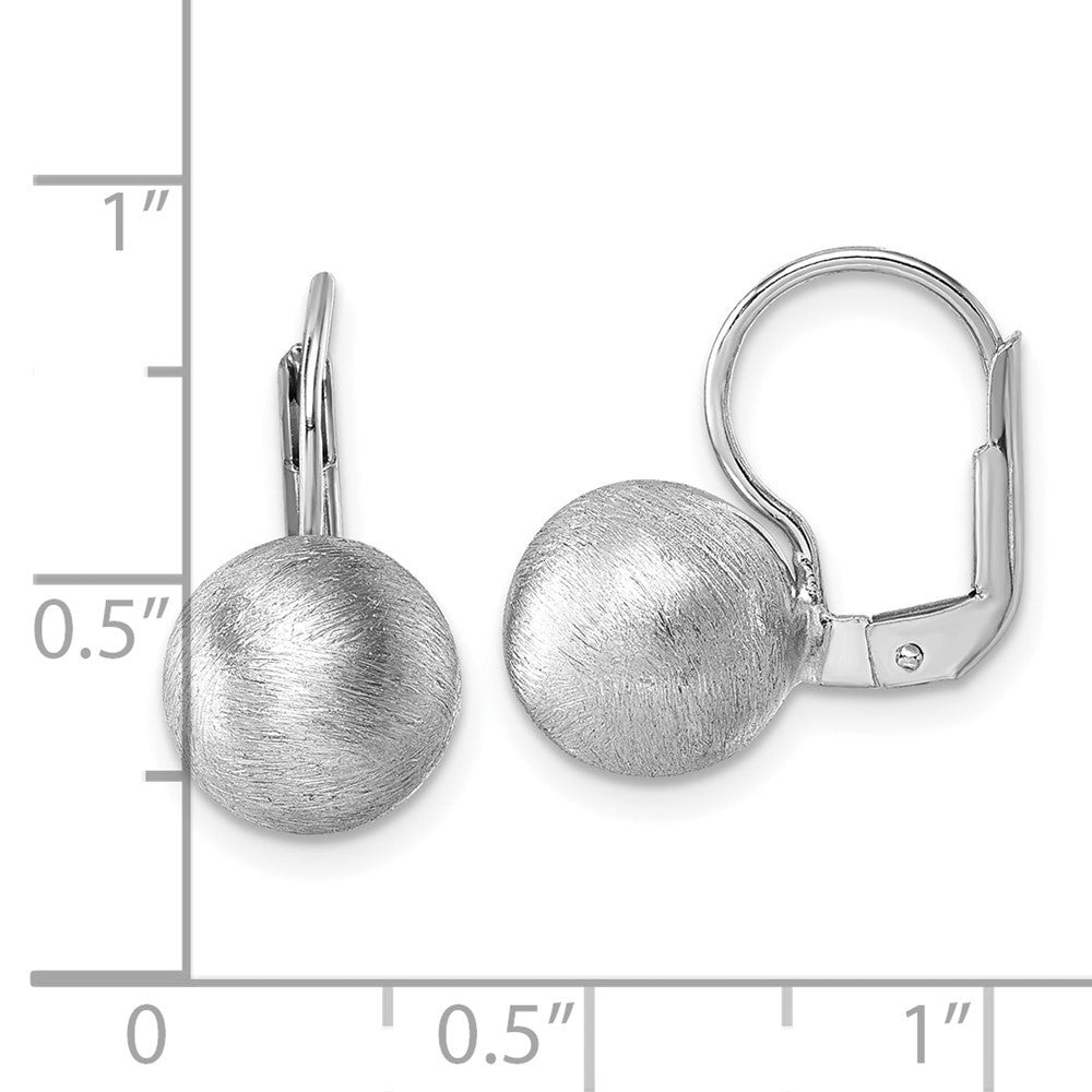 Sterling Silver Rhodium-plated Scratch Finish 10.00mm Ball Leverback Earrings