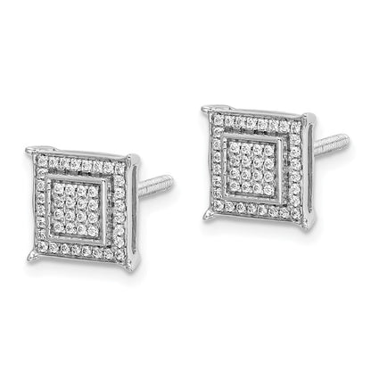 14k White Gold Diamond Small Double Square Bezel Stud Earrings