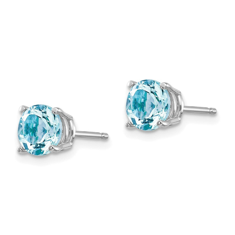 14k White Gold Aquamarine Stud Earrings Gift for Women