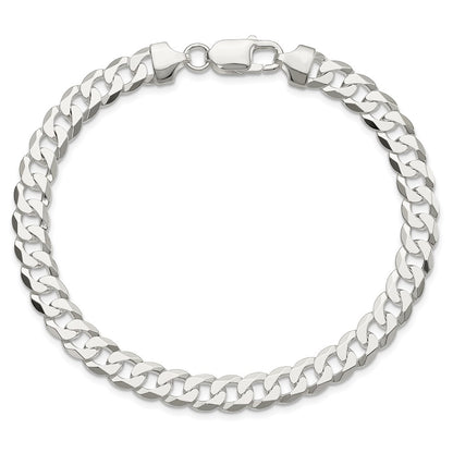 Sterling Silver 7.5mm Flat Curb Chain Bracelet