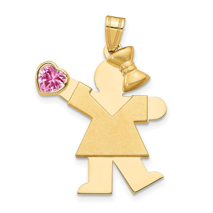 14k Yellow Gold Girl with Cubic Zirconia October Birthstone Charm