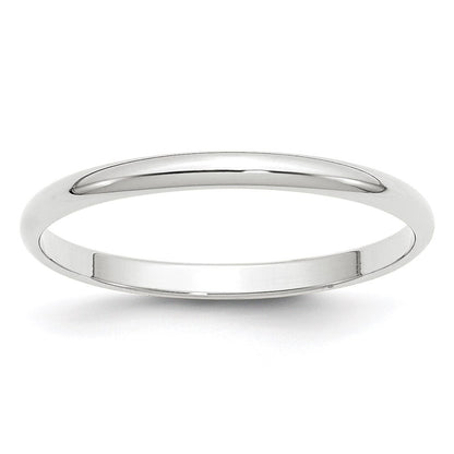 14k White Gold 2mm Lightweight Half Round Wedding Band Ring Size 10.5