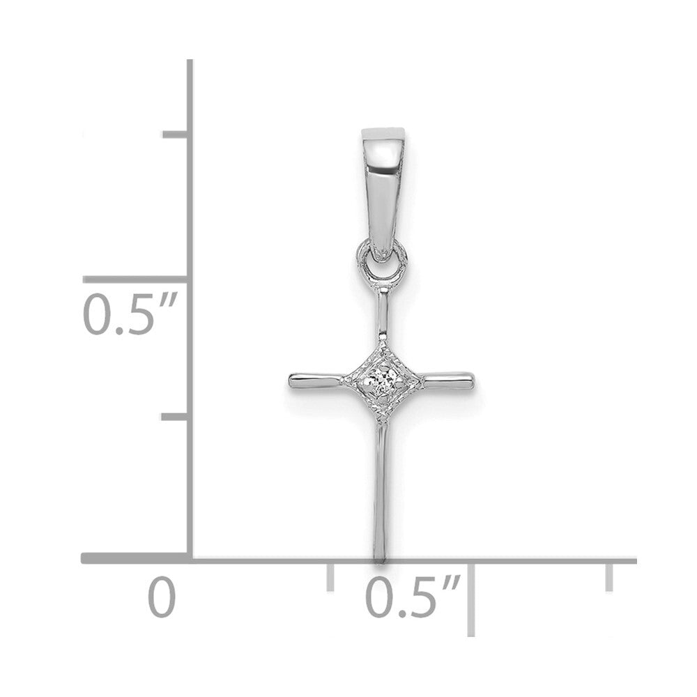 14k White Gold Small .01ct. Diamond Cross Pendant for Women