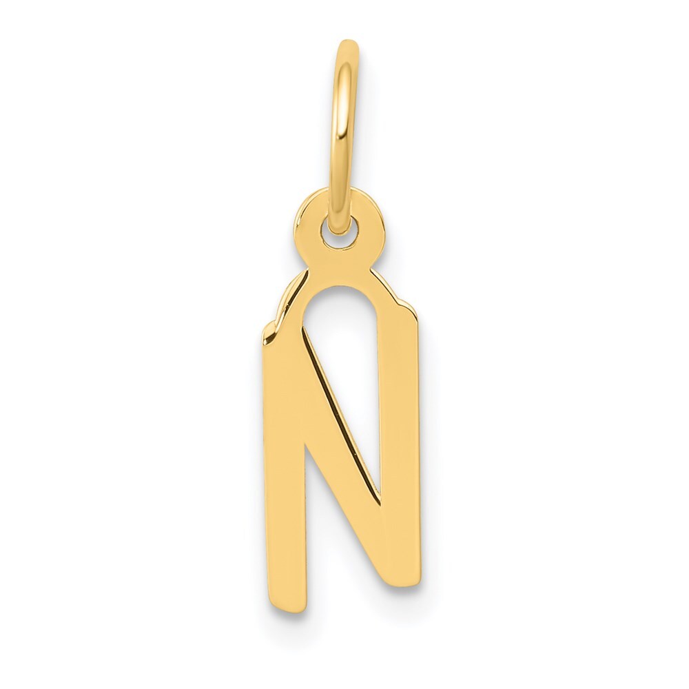 14k Yellow Gold Small Slanted Block Letter N Initial Charm Pendant for Women