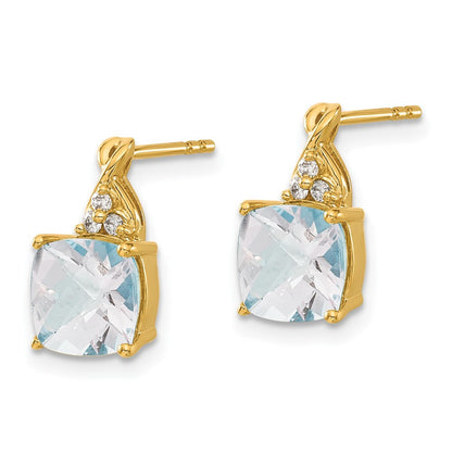 14k Yellow Gold Checkerboard Aquamarine and Diamond Drop & Dangle Earrings