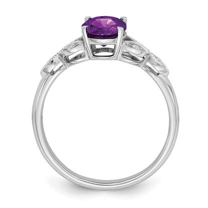 14k White Gold Oval Amethyst and Diamond Ring