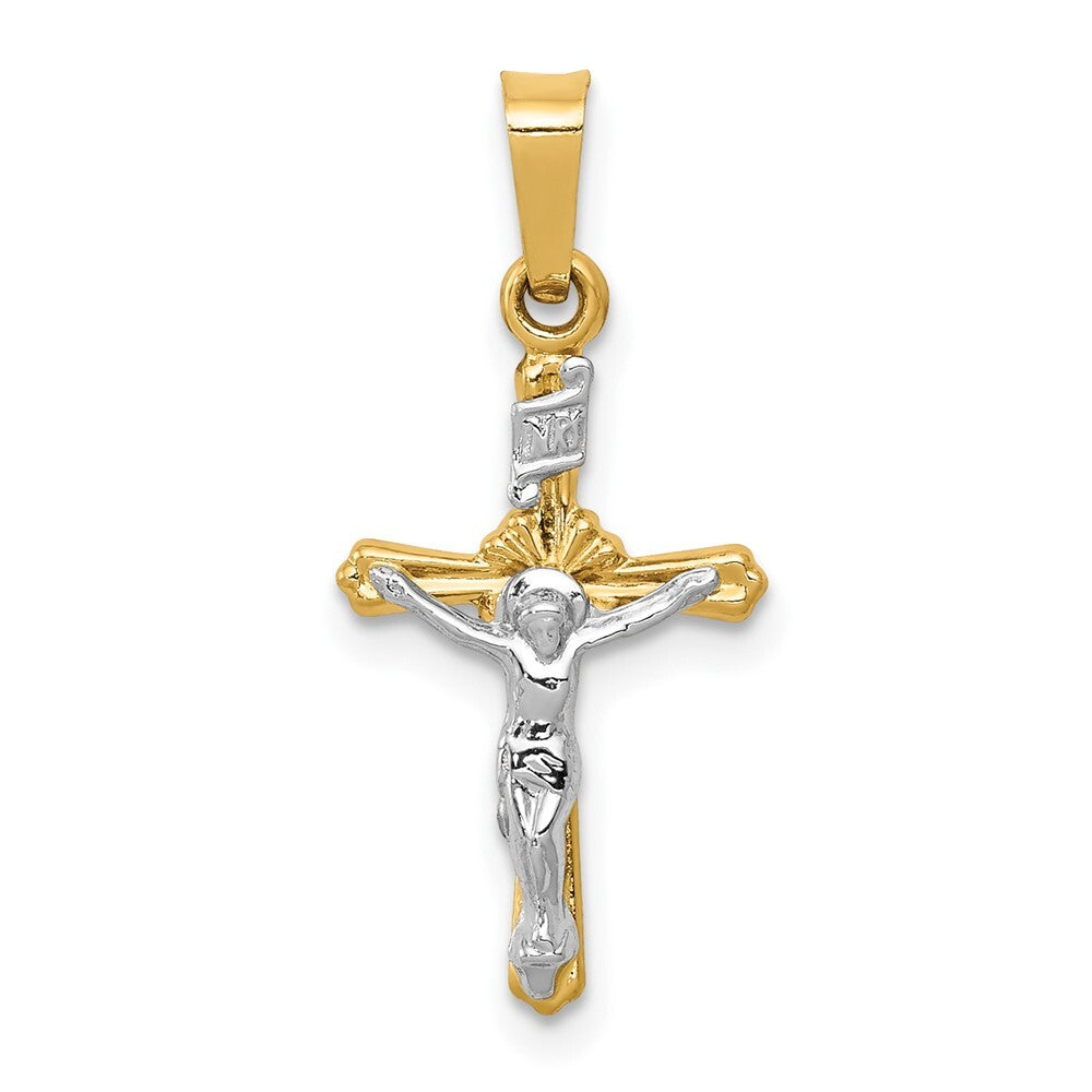 14k Two-tone Gold Polished INRI Crucifix Pendant for Women