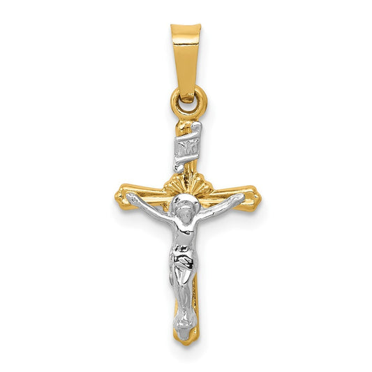 14k Two-tone Gold Polished INRI Crucifix Pendant for Women